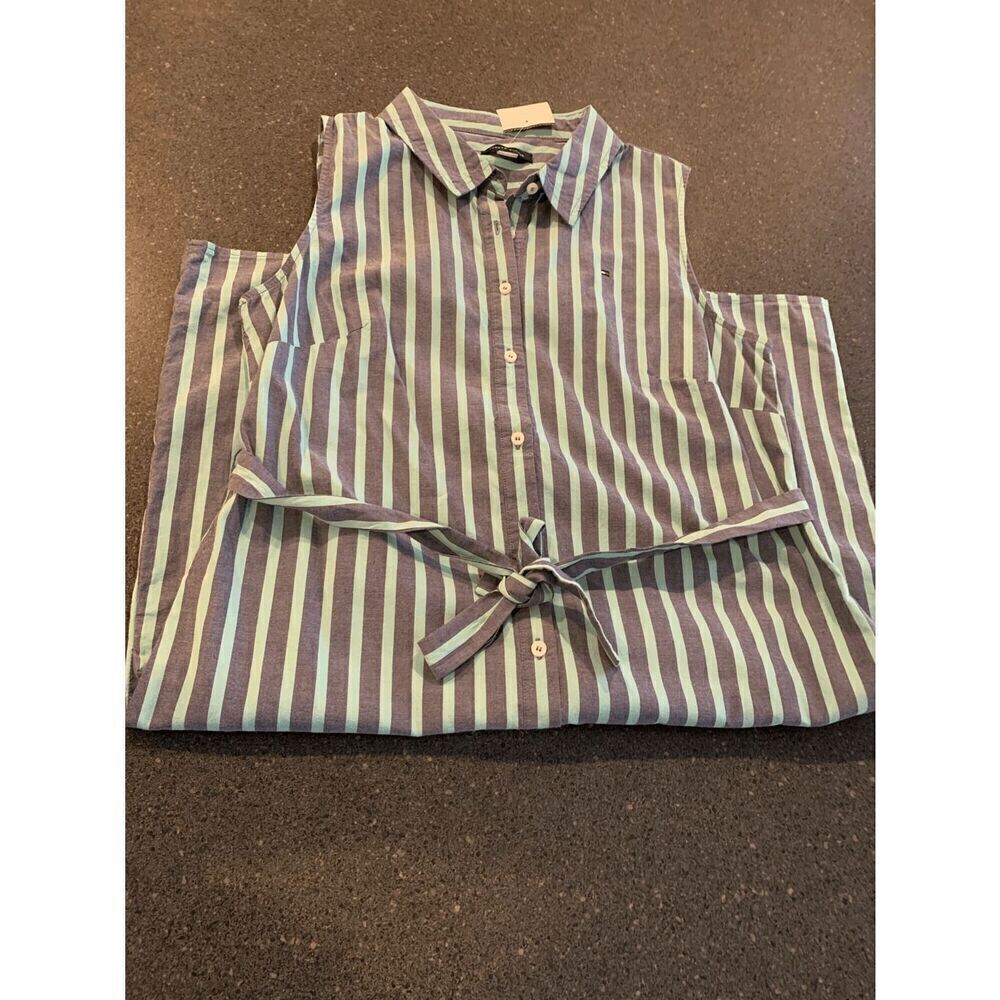 Tommy Hilfiger Cotton Shirt Dress Sky Captain/Mint Dress size 10 - Picture 6 of 6